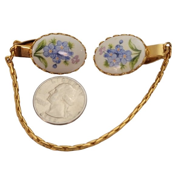 Oval Painted Forget Me Not Flower Cameo Style Sweater Clips E254 - Picture 6 of 9